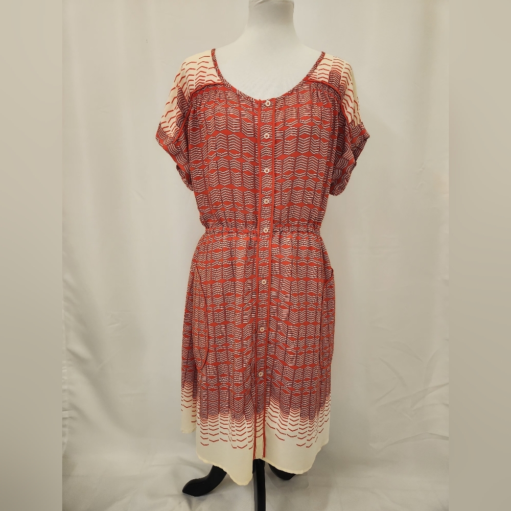 Maeve Anthropologie Geometric Button-Front Midi Dress – Size M